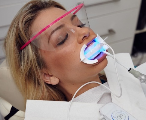 Dental patient receiving Glo teeth whitening treatment